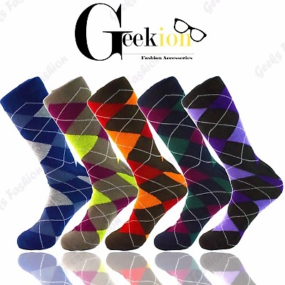 #ad 3 6 9 12 Pairs Men Colorful Funky Argyle Diamond Casual Cotton Dress Socks 10 13 $18.99