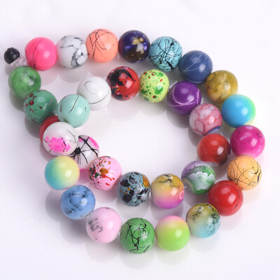 #ad 30pcs Round 8mm Colorful Painting Coated Opaque Glass Loose Spacer Beads $2.45