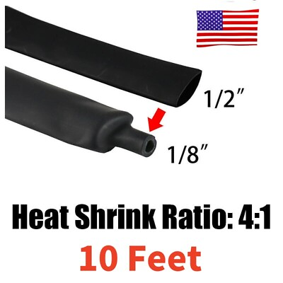 #ad 10ft Heat Shrink Tubing 4:1 Marine Wire Wrap Insulation Cable Sleeve 1 2quot;Dia $9.49