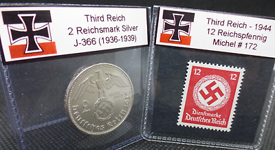 #ad Nazi Germany Silver Coin and Swastika Stamp MNH Set WW2 Third Reich Lot 2 Mark $19.88