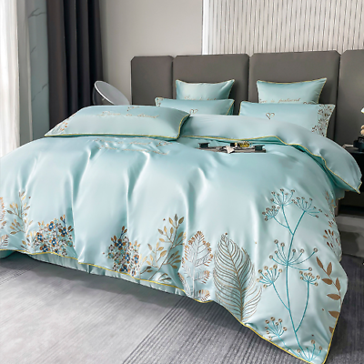 #ad Luxury Euro 120S Cotton Embroidery Duvet Cover Bed Sheet Pillowcase Bedding Set $244.05