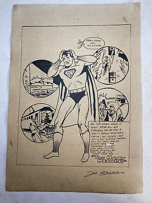#ad Joe Shuster Drawing on paper Handmade signed and stamped mixed media vtg art $130.00