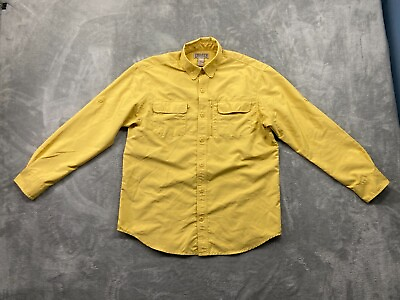 #ad Duluth Trading Co Shirt Men#x27;s Medium Yellow Action Vented Fishing Hiking Ripstop $29.99