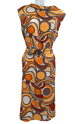#ad Vintage Parkshire Original Dress 1960#x27;s Psychedelic Midi Belted Orange Brown $98.99