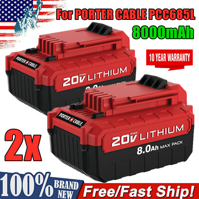 #ad 2 PACK 8.0Ah Lithium Ion Battery for PORTER CABLE PCC685L 20V Max PCC680L PCC681 $53.98
