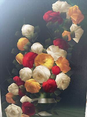 #ad VTG Original Still Life Roses Large Painting By C.LAMONT AMAZING COLORS 36”x24” $294.99