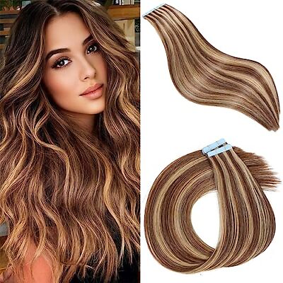 #ad Icyfim Tape In Hair Extensions Human Hair Chocolate Brown to Caramel Brown 10... $51.68