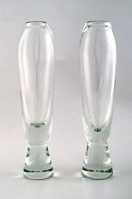 #ad A pair of large Orrefors glass vases stylish Swedish design. 1950 60s $750.00