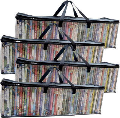#ad Evelots 4 Pack Dvd Bluray Video Storage Bag New Clear Handle Hold 200 with Cases $43.72