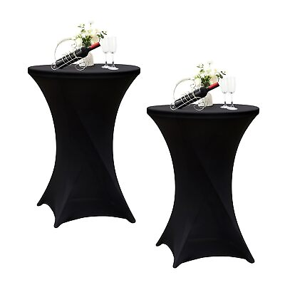 #ad 2 Pack 32x43 Inch Cocktail Table Cover Black Spandex Cocktail Tablecloth High... $30.10