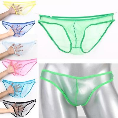 #ad Men#x27;s Sexy Low Waist Ultra thin Mesh Transparent Underwear Large Size Briefs New $7.31