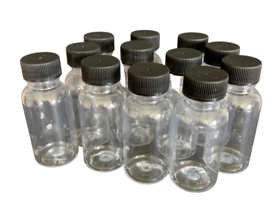 #ad 50 Pack 1 oz PET Clear Plastic Bottles w BLACK SCREW caps Travel Refill $39.99