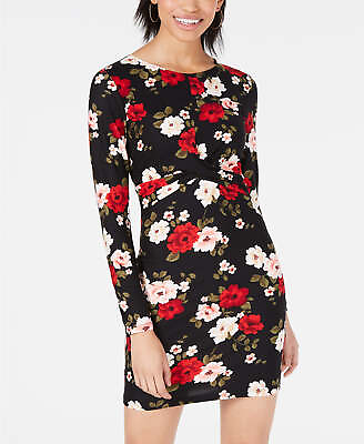 #ad Planet Gold Juniors Floral Print Twist Bodycon Dress X Small Black Beauty Floral $24.08