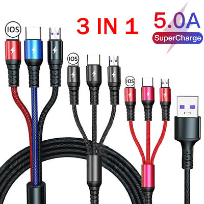 3 in 1 Fast USB Charging Cable Multi Function Cell Phone Charger Cord Universal $3.95