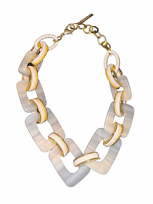 #ad Layfayette 148 Resin Chain Link Bold Statement Necklace Cream Gold Modern Luxury $124.88