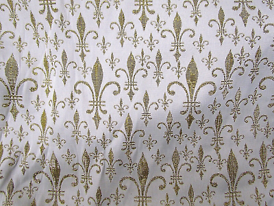 #ad Gold amp; Creme Fleur De Lis Metallic Brocade Fabric By the Yard 62quot; Wide $10.99