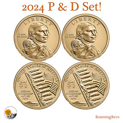 #ad 2024 P D Native American Indian Sacagawea $1 Dollar US Mint Unc Set of 2 Coins $3.94