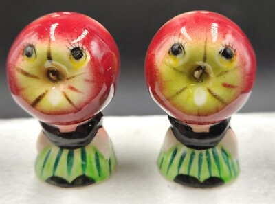 #ad Vintage MCM Anthropomorphic Apple Fruit Figural Japan Salt Pepper Shakers $19.99