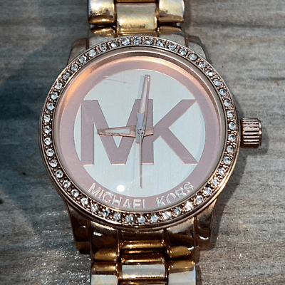 #ad Michael Kors Tibby watch womans rosegold logo crystal glitz has new battery $90.95