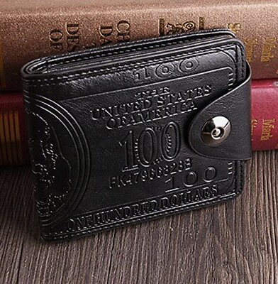 #ad Men#x27;s US 100 Dollar Bill Leather Bifold Card Photo Holder Wallet Handbag Purse $3.00
