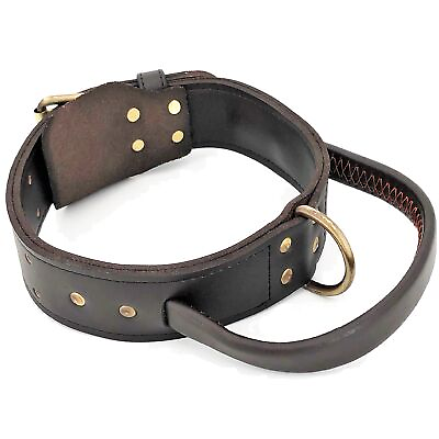 #ad Genuine Real LEATHER Dog Collar with Handle 1.6quot; Width HEAVY DUTY Medium large $20.99