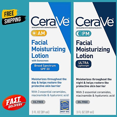 #ad CeraVe 2pk AM PM Facial Moisturizing Lotion Ultra Lightweight Sunscreen SPF30 NW $14.99
