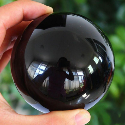 #ad 50mm Asian Rare Natural Black Obsidian Sphere Crystal Ball Healing Rainbow Stone $9.78