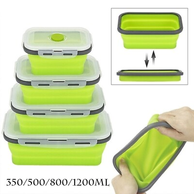#ad Silicone Collapsible Lunch Box Food Storage Container Microwavable Portable $9.41