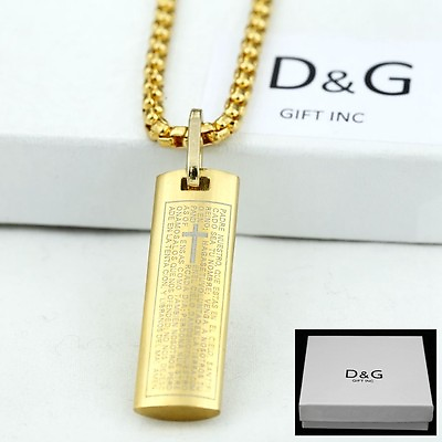 #ad DG Men#x27;s Stainless SteelBIBLE VERSES Pendant 24quot; Box Necklace Gold plated Box $19.99