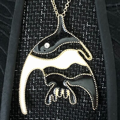 #ad Damselfish Long Pendant Necklace Black White Enamel Whimsical Ocean Jewelry 27” $14.99