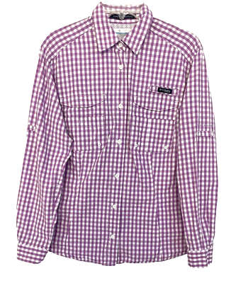 #ad Columbia PFG Vented Shirt Purple Check Sz M Button Roll Tab Sleeve Women CB86H $16.19