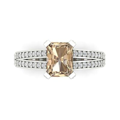 #ad 2.7 Emerald Unique Yellow Moissanite Promise Bridal Wedding Ring 14k White Gold $528.40