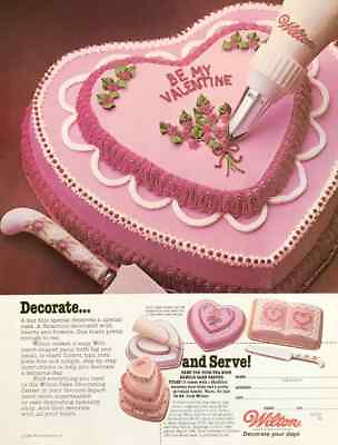 #ad 1982 Wilton Cake Decorating Products PRINT AD Valentines Day Cakes $8.85