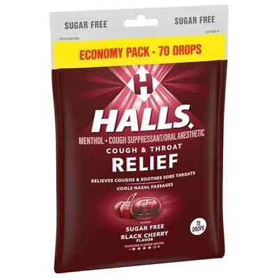 #ad Halls Relief Sugar Free Black Cherry Flavor Drops Economy Pack 70 count $7.49