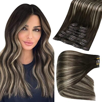 #ad Full Shine Hair Clip in Extensions for Women 22inch Real Human Hair Dark Brow... $169.72