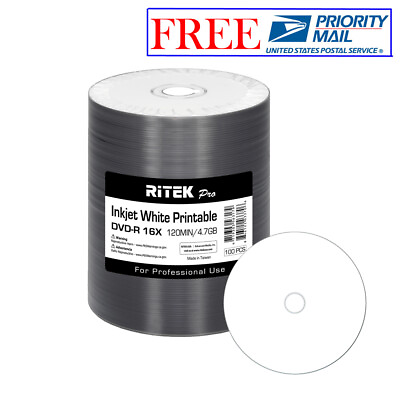 #ad 100 Pack Ritek Pro DVD R 16X 4.7GB White Inkjet Hub Printable Blank Media Disc $28.99