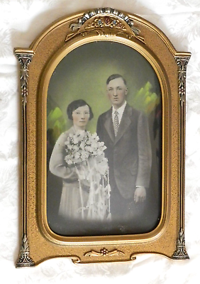 #ad Antique Ornate Wood Convex Bubble Glass Picture Frame 20x14 Wedding Couple Color $117.99