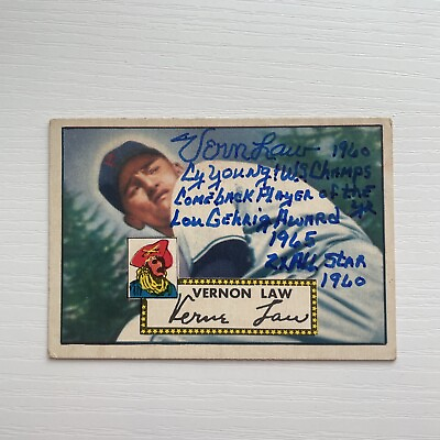 #ad 1952 Topps Vern Law auto W TONS of Inscriptions $50.00