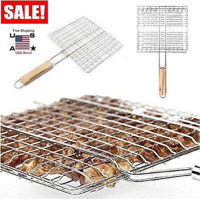#ad Grill BBQ Net Barbecue Grilling Basket Steak Meat Fish Vegetable Holder Tools US $8.54
