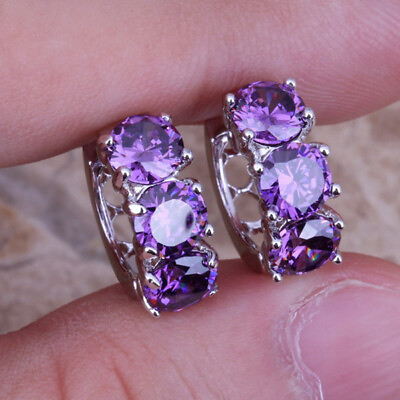 #ad Women Elegant Purple Cubic Zirconia Silver Earrings Engagement Wedding Jewelry C $2.47