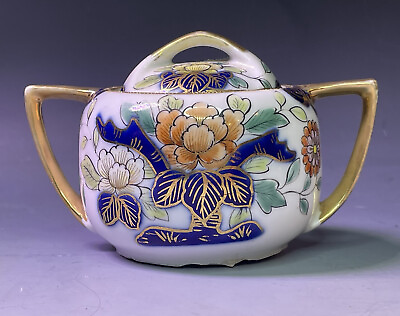 #ad Antique Vintage Era Porcelain Noritake Sugar Container Gilt Art Deco Cobalt $20.00
