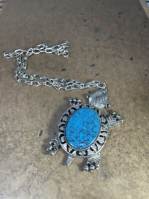 #ad Large Turquoise Blue Color Sea Turtle Necklace Pendant With Metal Necklace $14.00