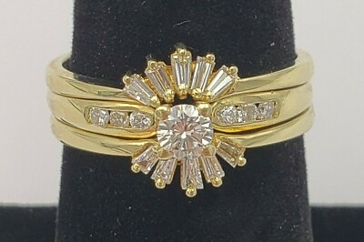 #ad Genuine Diamond 14kt Yellow Gold Wedding Set Engagement amp; Ring Guard .53ctw Vs2 $1148.00