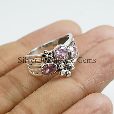 #ad Handmade 925 Sterling Silver Pink Cubic Zirconia Gemstone Ring Jewelry FreeShip $27.52