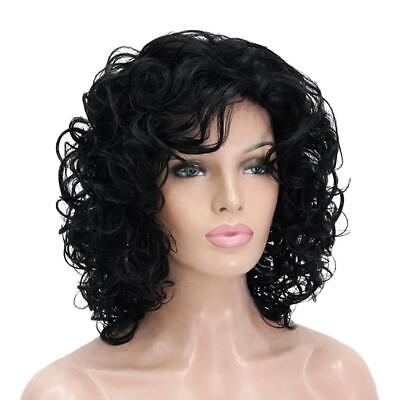 #ad Shoulder Length Black Women Kinky Wavy Curly Synthetic Hair for $13.61