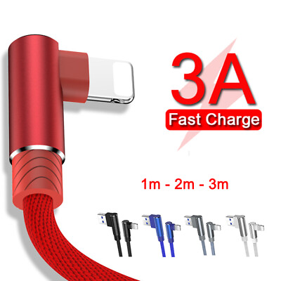 90° Elbow USB Fast Charge Charger Cable For iPhone 14 13 12 11 Pro 7 8 Plus iPad $7.85