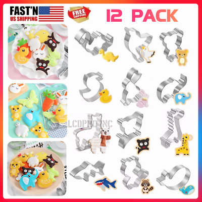 #ad 12 Pack Cookie Cutters Shapes Kids Home Baking Metal Animal Stainless Steel Mold $9.17