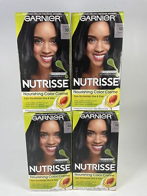 #ad Garnier Nutrisse Nourishing Permanent Hair Color Creme 10 BLACK Licorice Lot x 4 $25.49