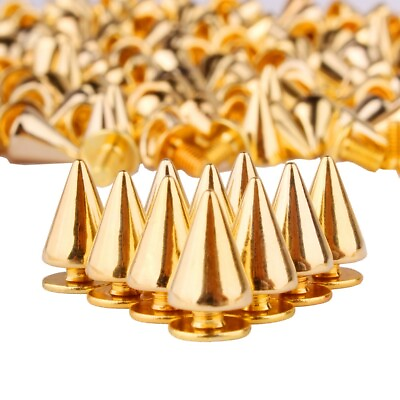 #ad 200 Sets Pairs 9.5mm Gold Cone Spikes Screwback Studs DIY Craft Cool Rivets Punk $14.99