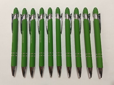 #ad 10ct Misprint Overstock Lot Alpha Metal Soft Touch Stylus Click Pens KELLY GREEN $16.99
